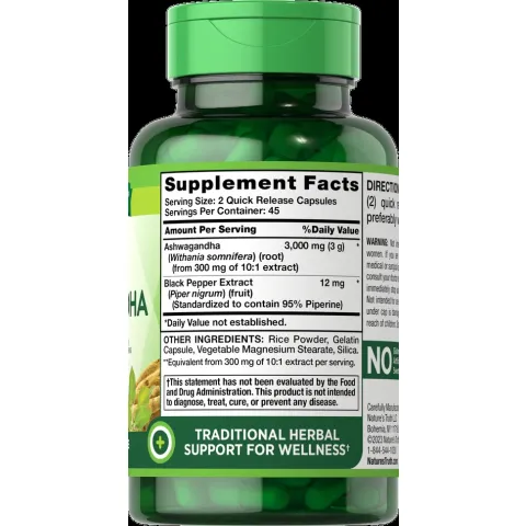 Nature’s Truth® Ашваганда Extra Strength 3 000 mg (90 бързо освобождаващи се капсули) - alternate view